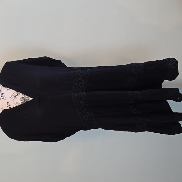 Black Split Neck Tiered Dress - Picture 1 of 8